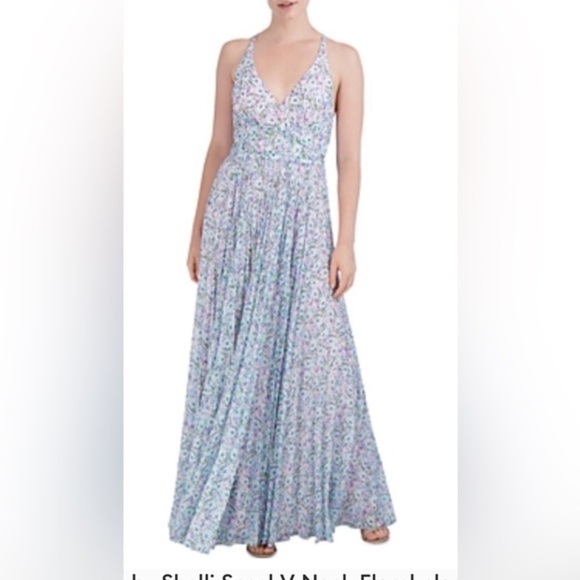 Laundry by Shelli Segal V Neck Floral pleated slip Maxi Dress size 4 new - Picture 2 of 4